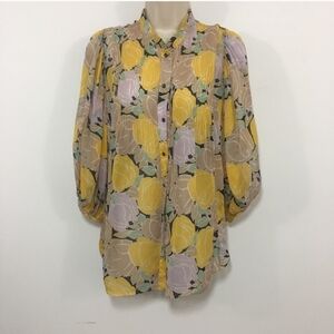 Diane Von Furstenberg Yellow and Purple Floral Blouse